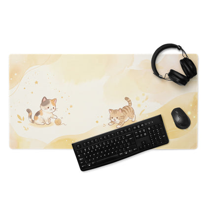 Cute Cat Themed Gaming Mouse Pad With Pastel Yellow Design