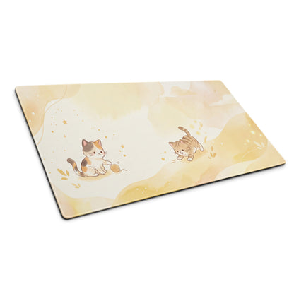 Cute Cat Themed Gaming Mouse Pad With Pastel Yellow Design
