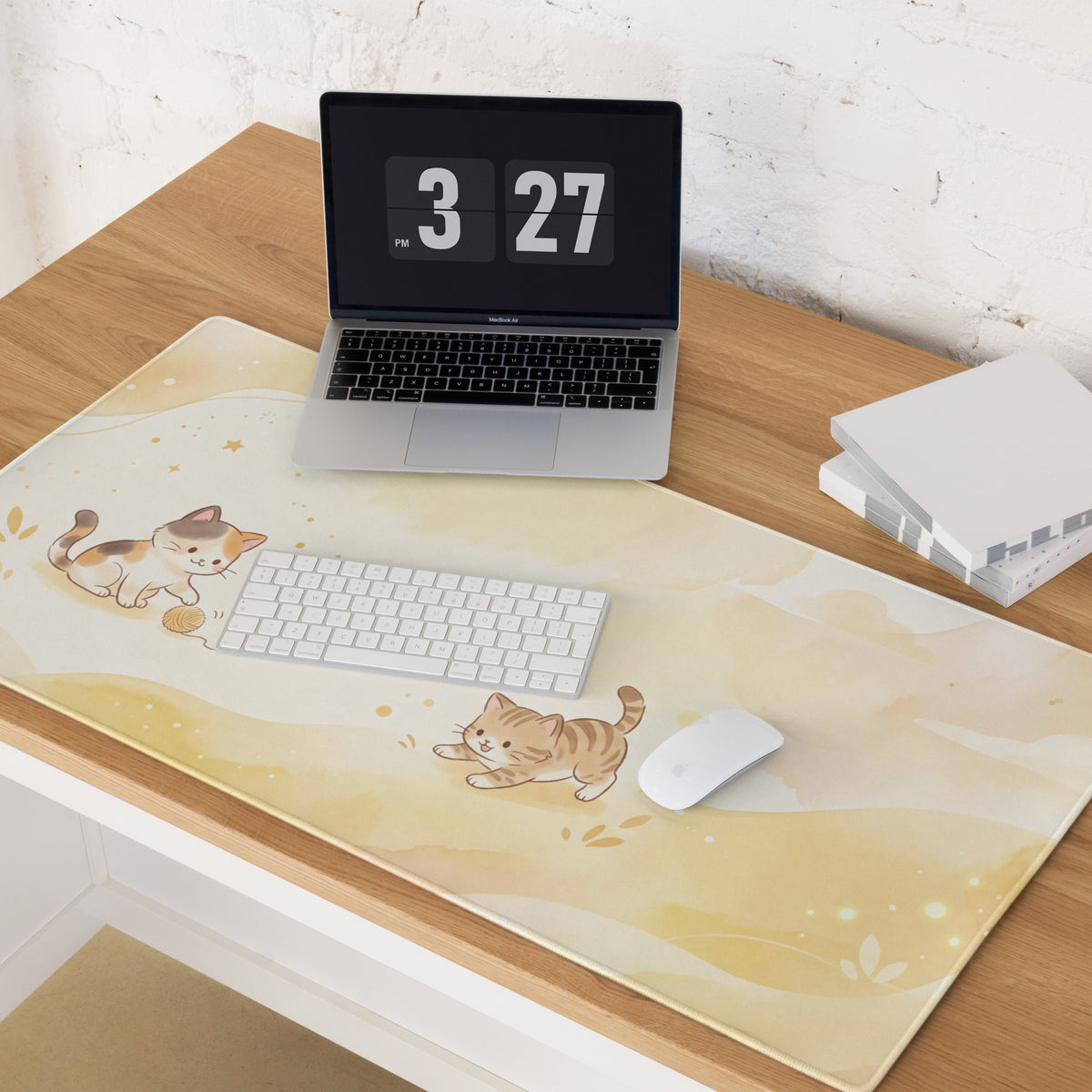 Cute Cat Themed Gaming Mouse Pad With Pastel Yellow Design