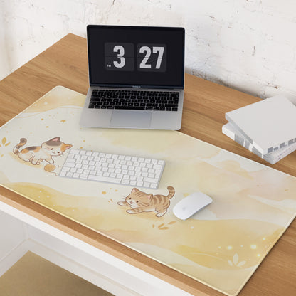 Cute Cat Themed Gaming Mouse Pad With Pastel Yellow Design
