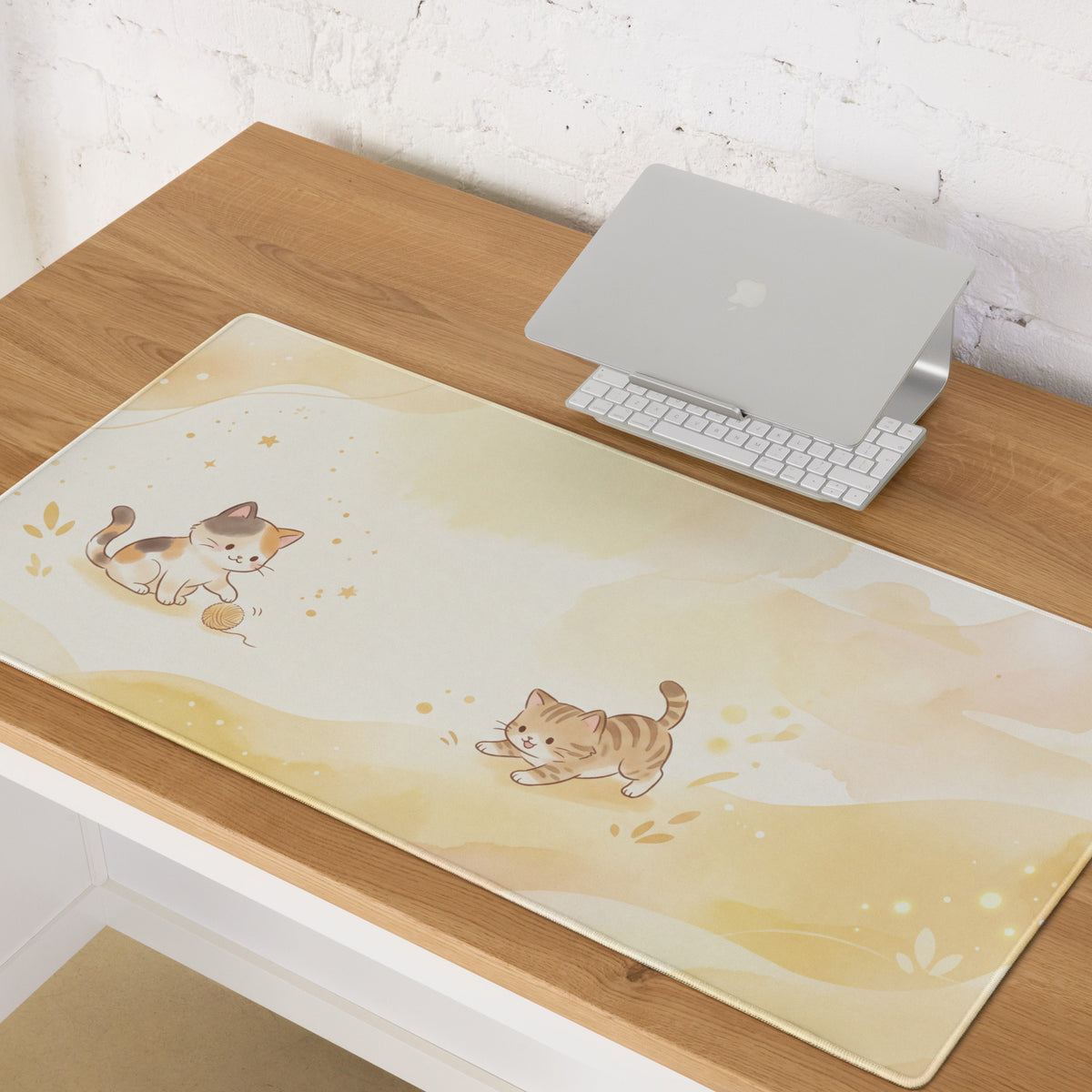 Cute Cat Themed Gaming Mouse Pad With Pastel Yellow Design
