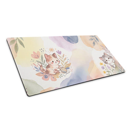 Pastel Floral Cat Theme Gaming Mouse Pad Cute Girly Design