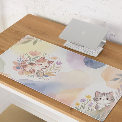 Pastel Floral Cat Theme Gaming Mouse Pad Cute Girly Design
