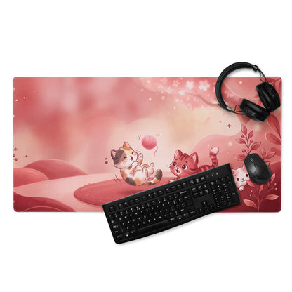 Pink Kitty Glitter Gaming Mouse Pad With Cute Flowers