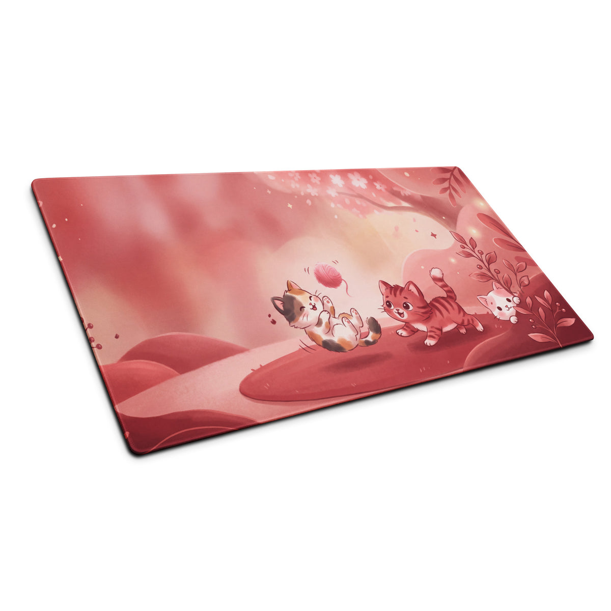 Pink Kitty Glitter Gaming Mouse Pad With Cute Flowers