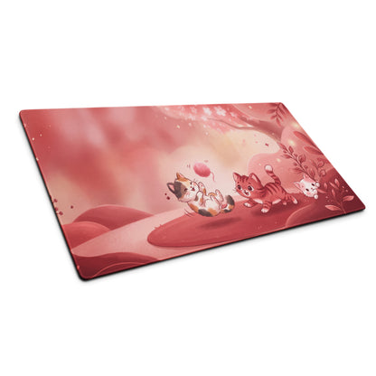 Pink Kitty Glitter Gaming Mouse Pad With Cute Flowers