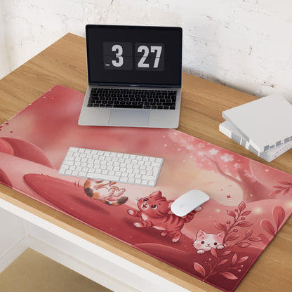 Pink Kitty Glitter Gaming Mouse Pad With Cute Flowers