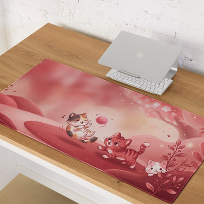 Pink Kitty Glitter Gaming Mouse Pad With Cute Flowers