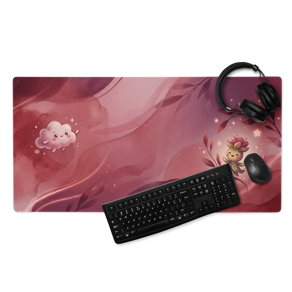 Cute Pink Galaxy Gaming Mouse Pad With Cloud Characters