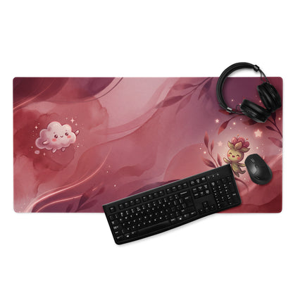 Cute Pink Galaxy Gaming Mouse Pad With Cloud Characters