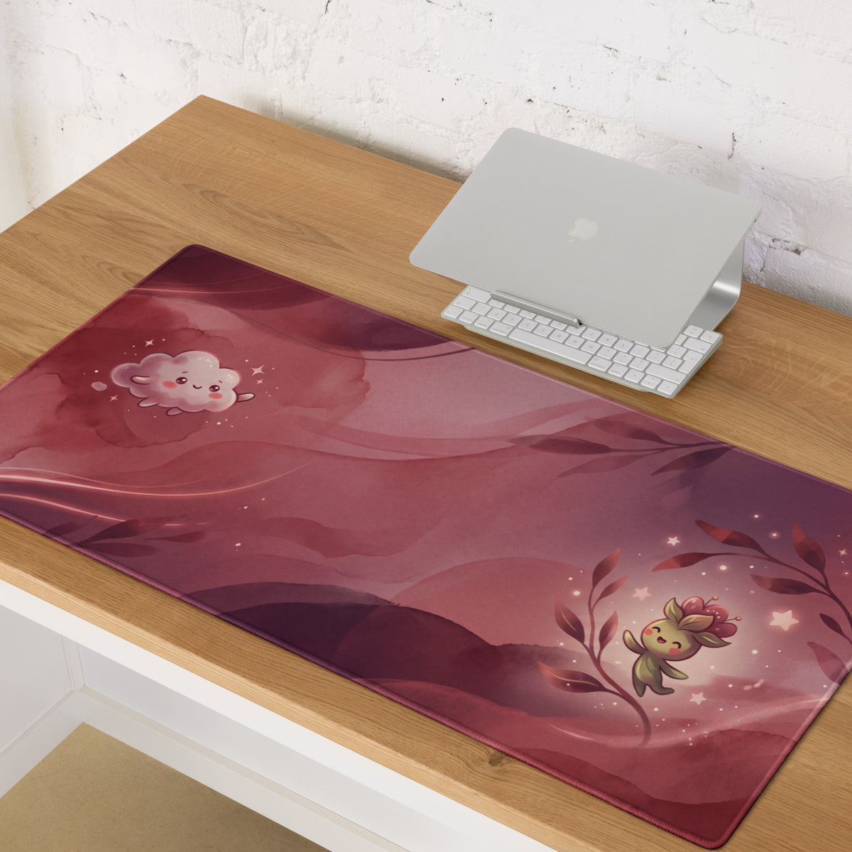 Cute Pink Galaxy Gaming Mouse Pad With Cloud Characters