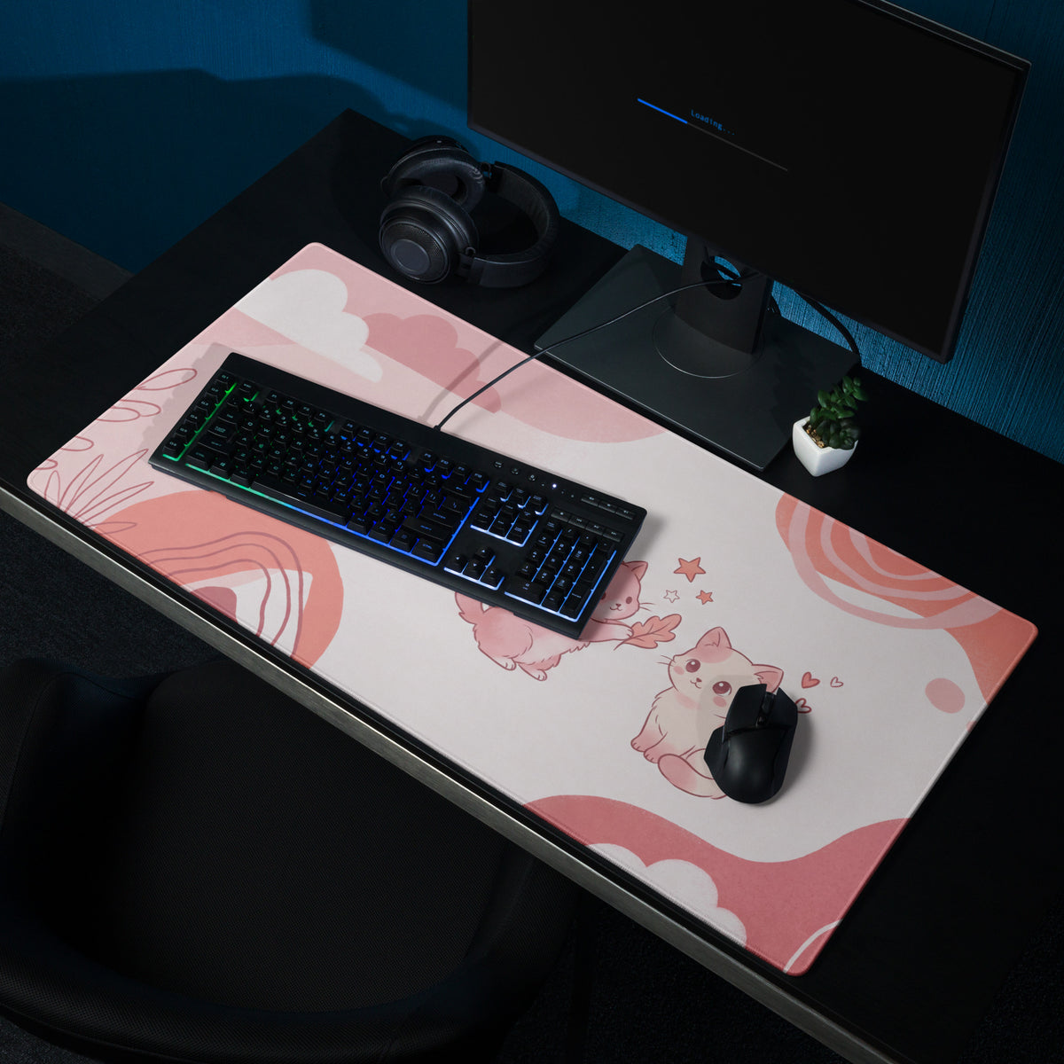 Pink Cat Themed Gaming Mouse Pad