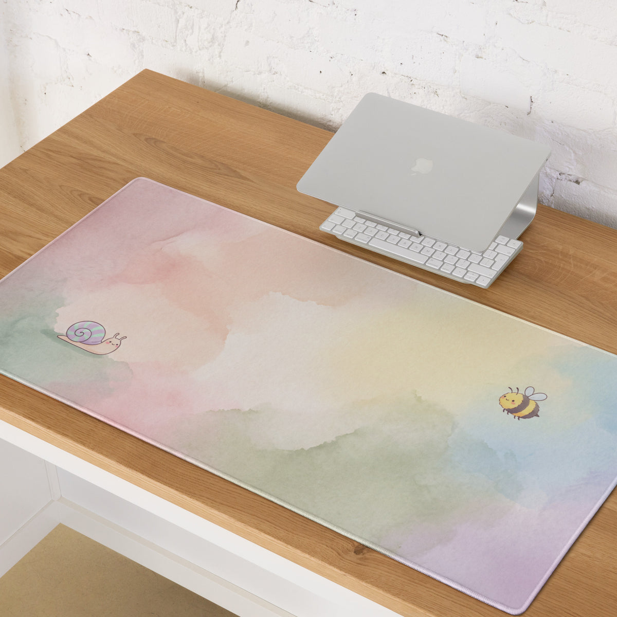 Pastel Rainbow Cute Bees Snails Gaming Mouse Pad