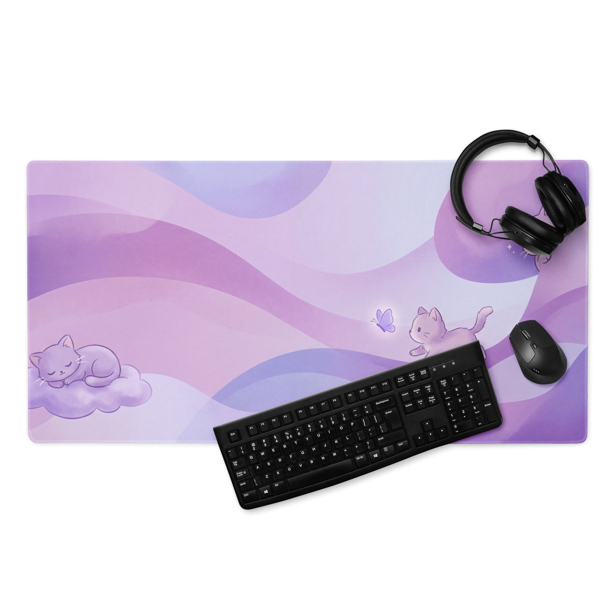 Pastel Kitty Meadows Gaming Mouse Pad Cute Purple Pink