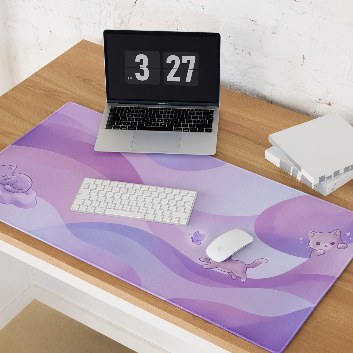 Pastel Kitty Meadows Gaming Mouse Pad Cute Purple Pink
