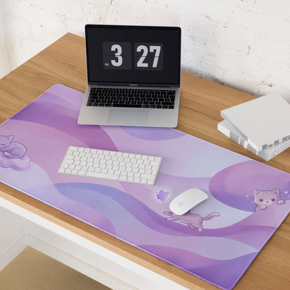Pastel Kitty Meadows Gaming Mouse Pad Cute Purple Pink