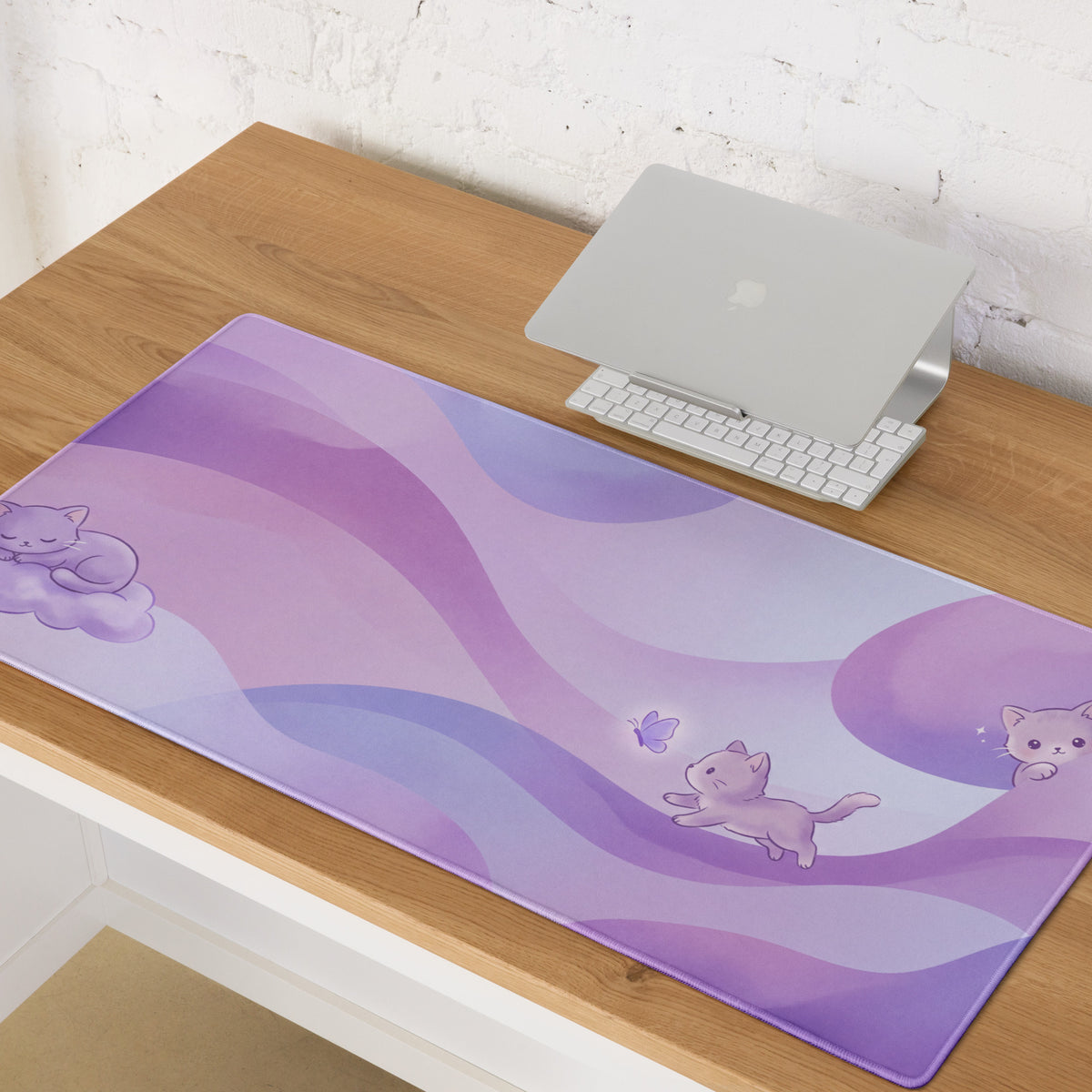 Pastel Kitty Meadows Gaming Mouse Pad Cute Purple Pink