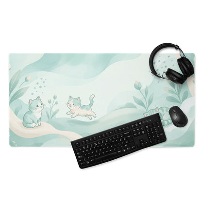 Pastel Cat Themed Gaming Mouse Pad Mint Blue