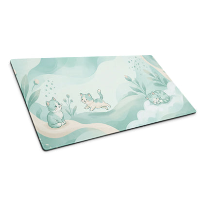 Pastel Cat Themed Gaming Mouse Pad Mint Blue