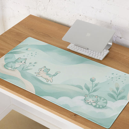 Pastel Cat Themed Gaming Mouse Pad Mint Blue