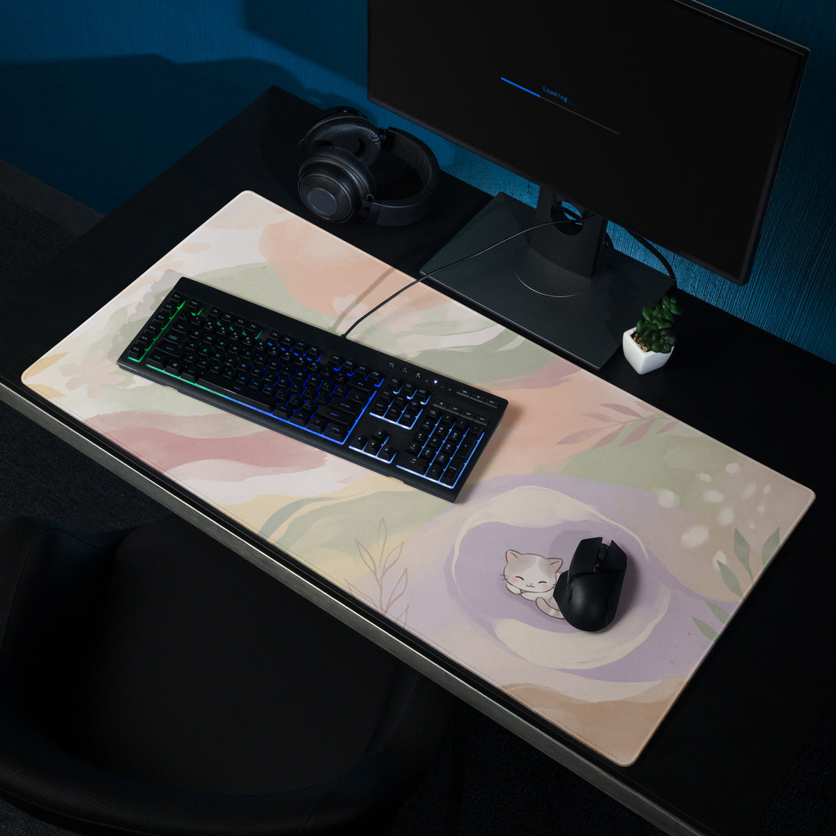 Pastel Rainbow Cute Kitty Gaming Mouse Pad