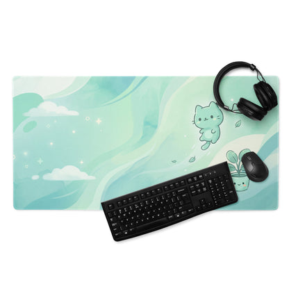 Cute Mint Green Kawaii Cat Mouse Pad