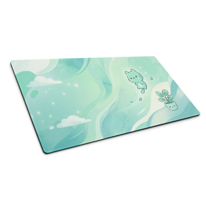 Cute Mint Green Kawaii Cat Mouse Pad