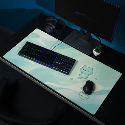 Cute Mint Green Kawaii Cat Mouse Pad