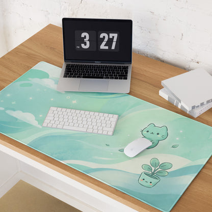 Cute Mint Green Kawaii Cat Mouse Pad