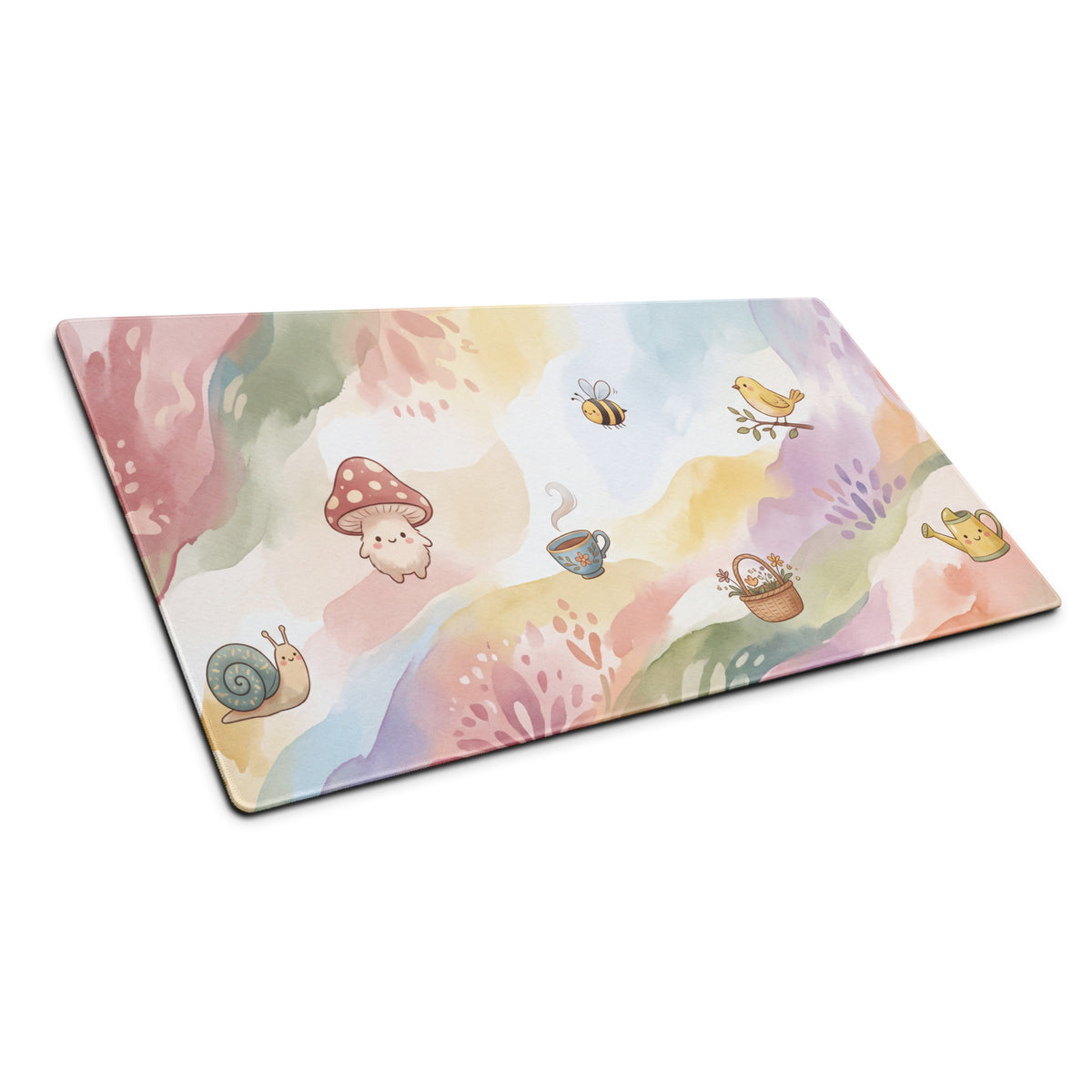 Pastel Girly Cute Gaming Mouse Pad With Mushrooms Tea Cup Butterflies