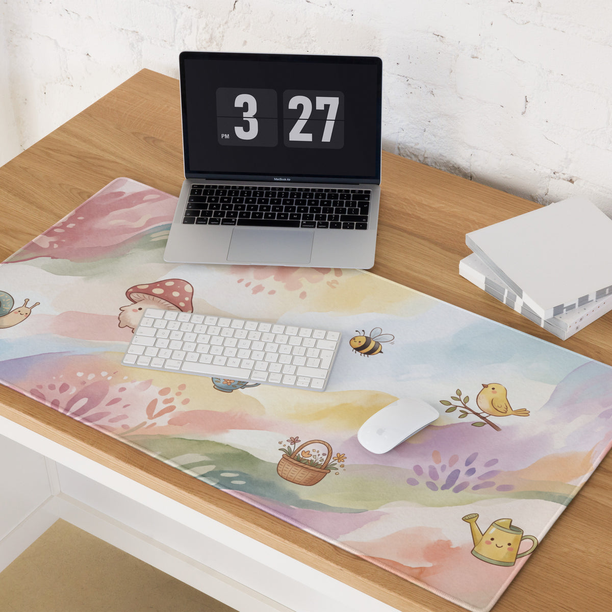 Pastel Girly Cute Gaming Mouse Pad With Mushrooms Tea Cup Butterflies