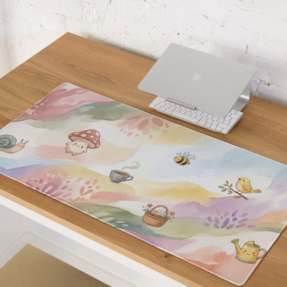 Pastel Girly Cute Gaming Mouse Pad With Mushrooms Tea Cup Butterflies