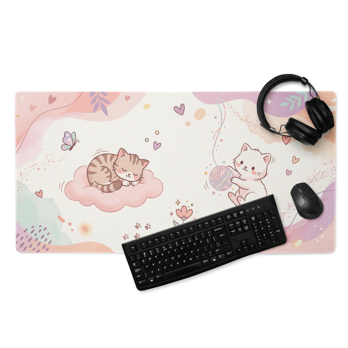 Pastel Kitty Butterflies Gaming Mouse Pad