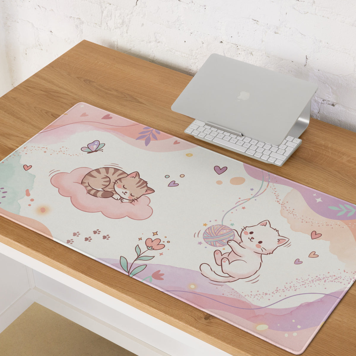 Pastel Kitty Butterflies Gaming Mouse Pad