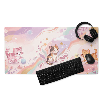 Pastel Kitty Cats Gaming Mouse Pad With Azure Pink Colors