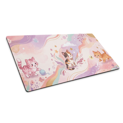 Pastel Kitty Cats Gaming Mouse Pad With Azure Pink Colors