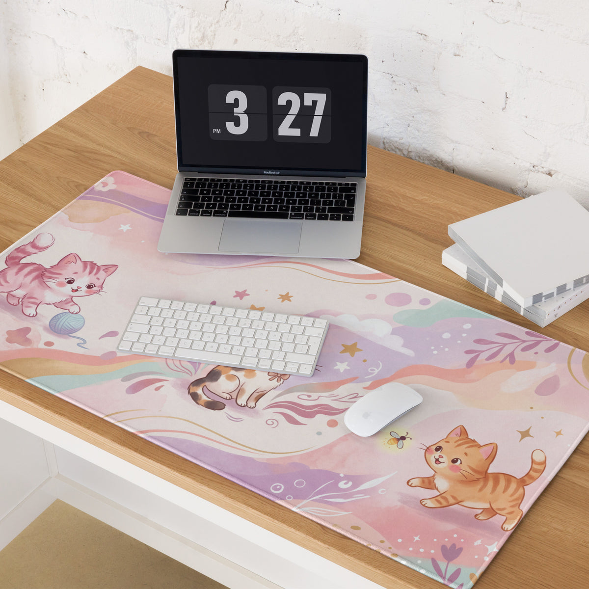Pastel Kitty Cats Gaming Mouse Pad With Azure Pink Colors