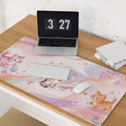 Pastel Kitty Cats Gaming Mouse Pad With Azure Pink Colors