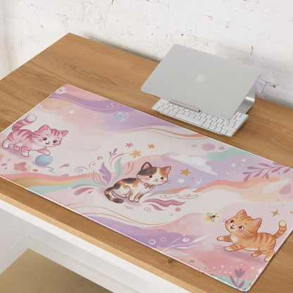 Pastel Kitty Cats Gaming Mouse Pad With Azure Pink Colors