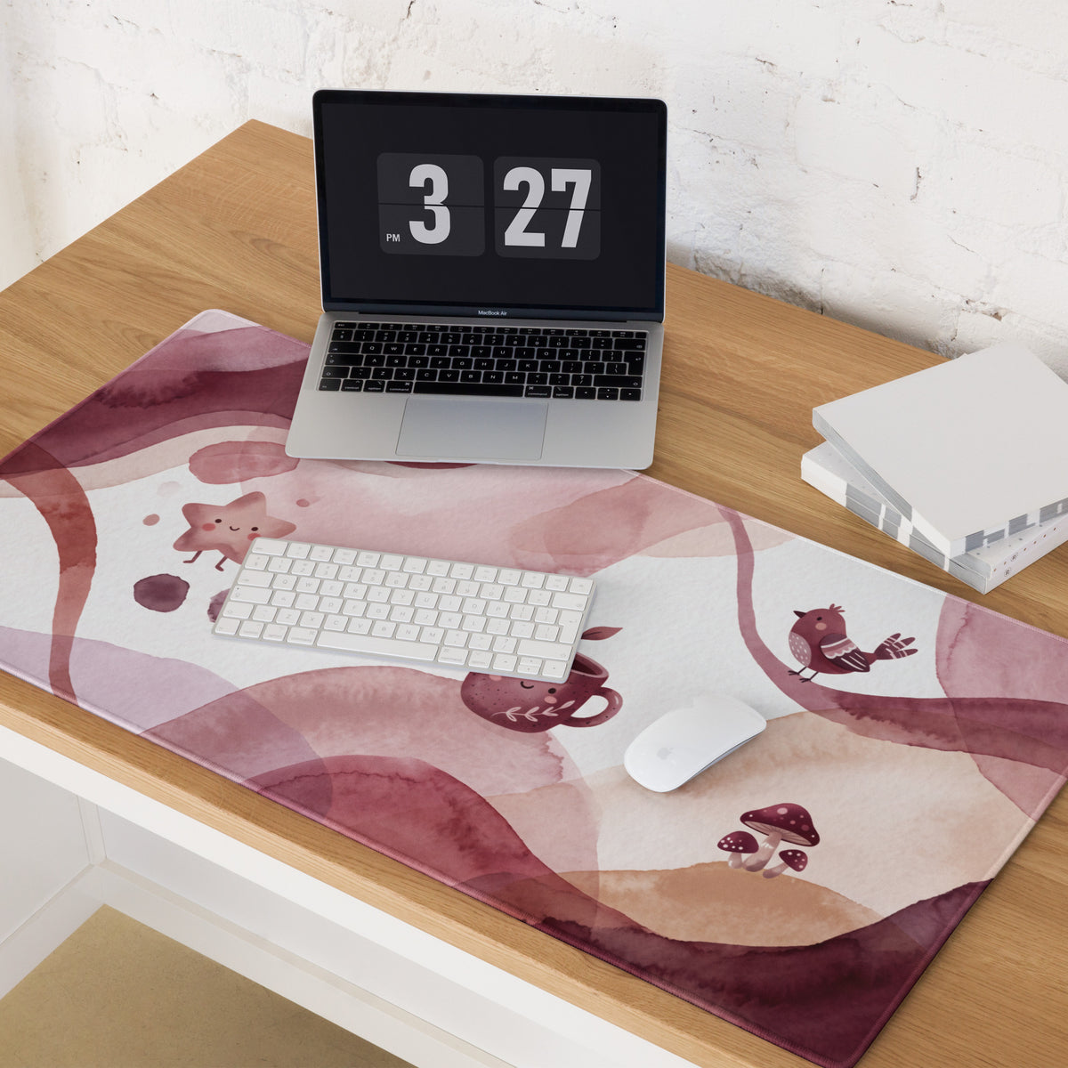 Pink Watercolor Cute Mouse Pad With Birds And Mug Design