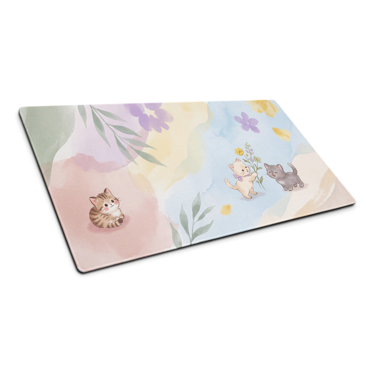 Pastel Floral Cat Theme Gaming Mouse Pad Cute Hearts