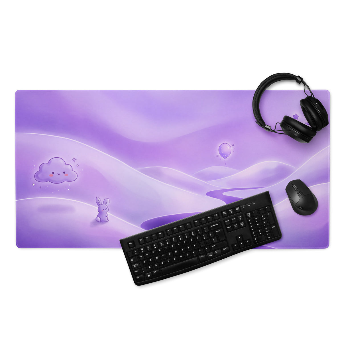 Purple Galaxy Cute Mouse Pad With Clouds And Bunnies