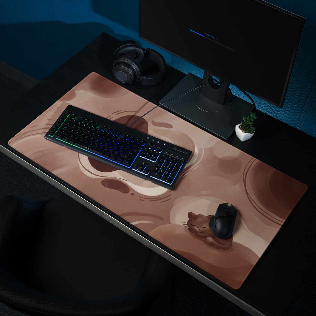 Cute Brown Camo Cat Theme Gaming Mouse Pad