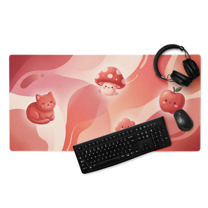 Cute Pink Gaming Mouse Pad With Mushrooms And Hearts