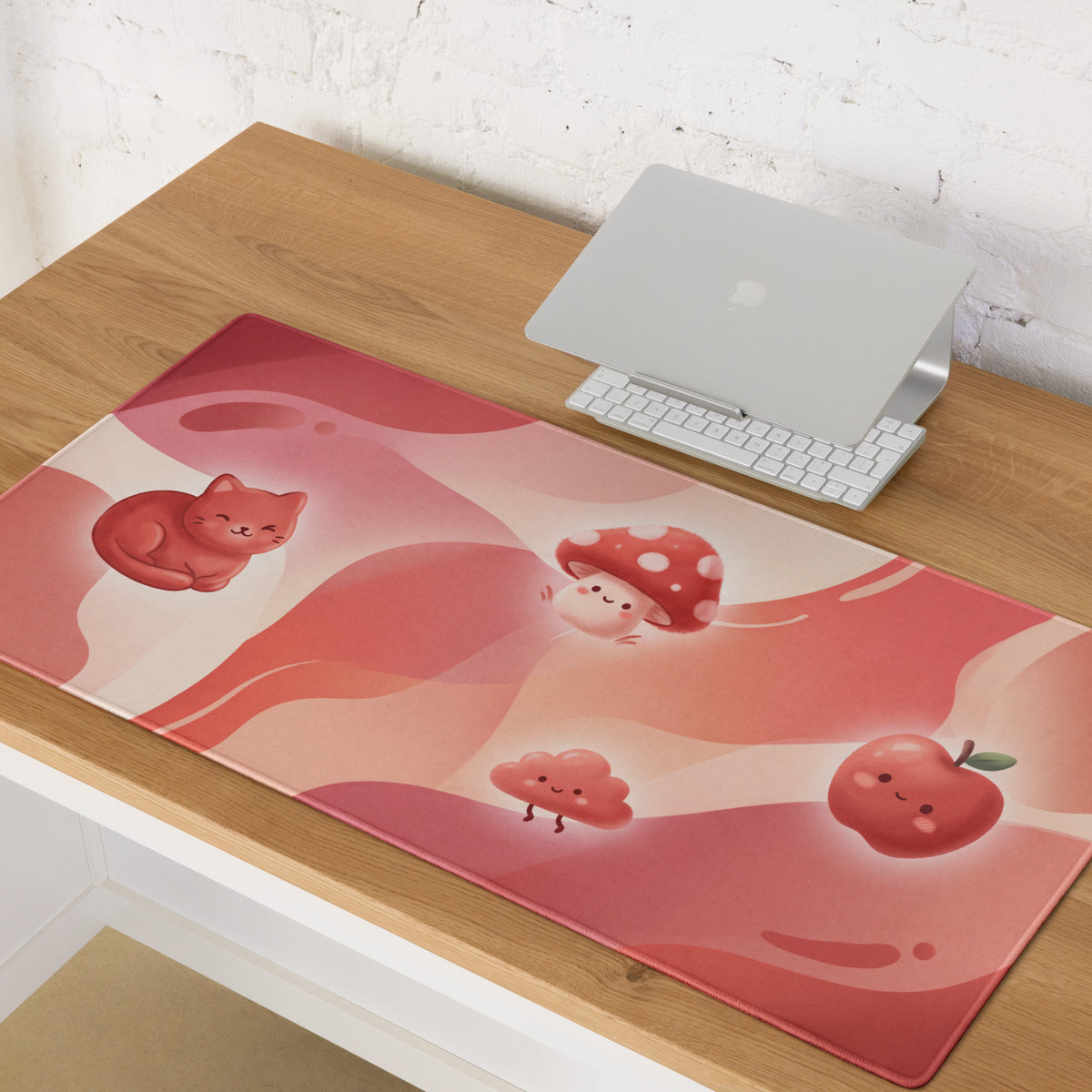 Cute Pink Gaming Mouse Pad With Mushrooms And Hearts