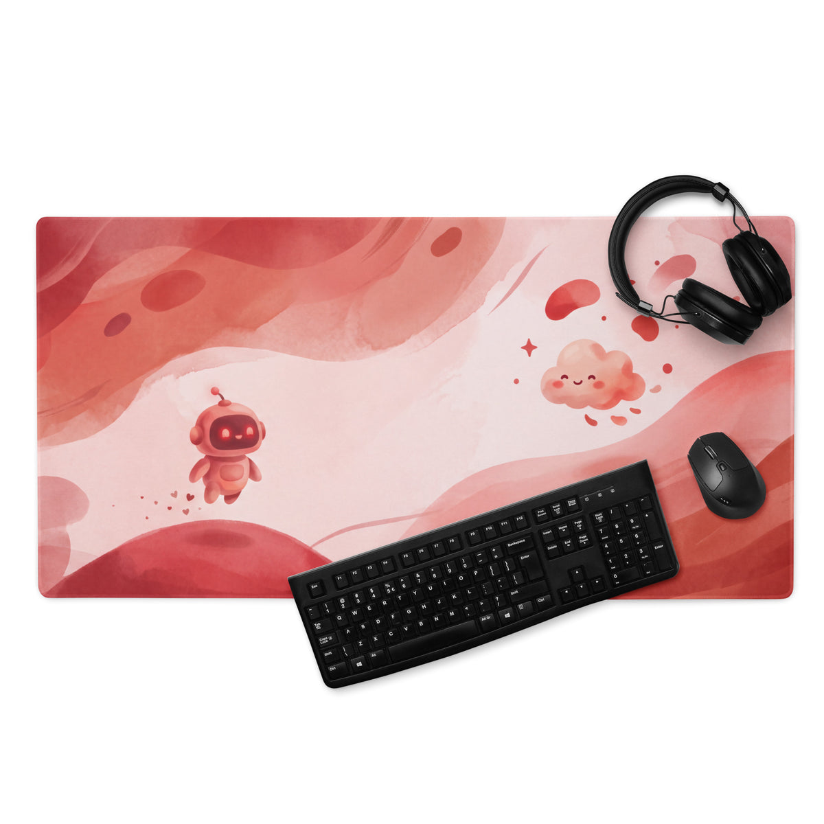 Cute Pink Gaming Mouse Pad With Hearts Design