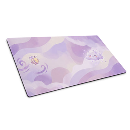 Lilac Galaxy Gaming Mouse Pad With Cute Clouds Bee Art