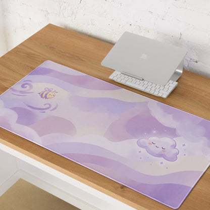 Lilac Galaxy Gaming Mouse Pad With Cute Clouds Bee Art