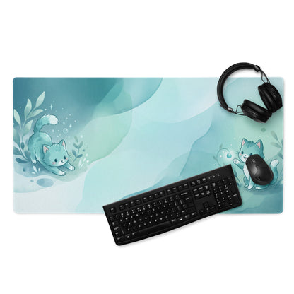 Cute Blue Gradient Gaming Mouse Pad With Kawaii Cats