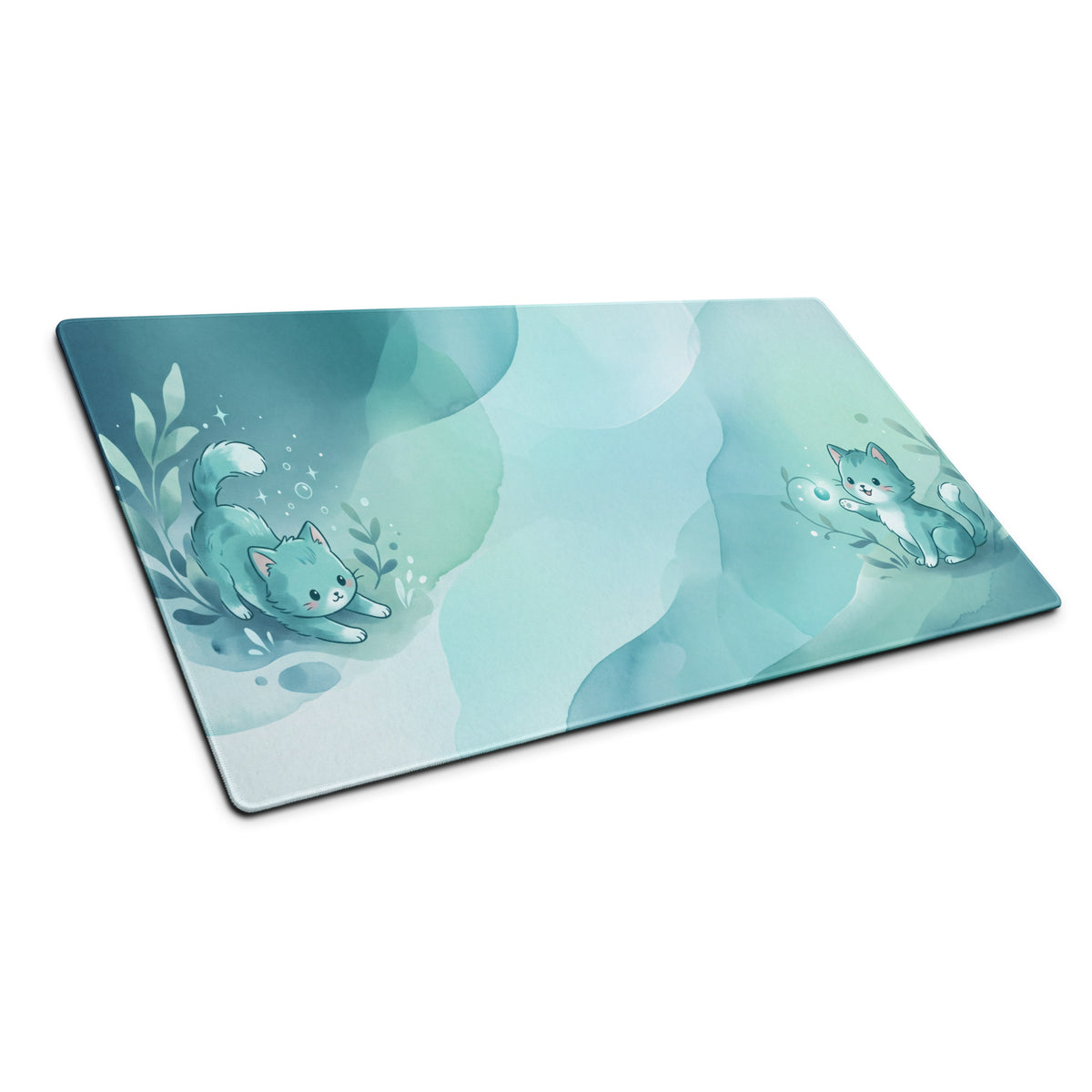 Cute Blue Gradient Gaming Mouse Pad With Kawaii Cats